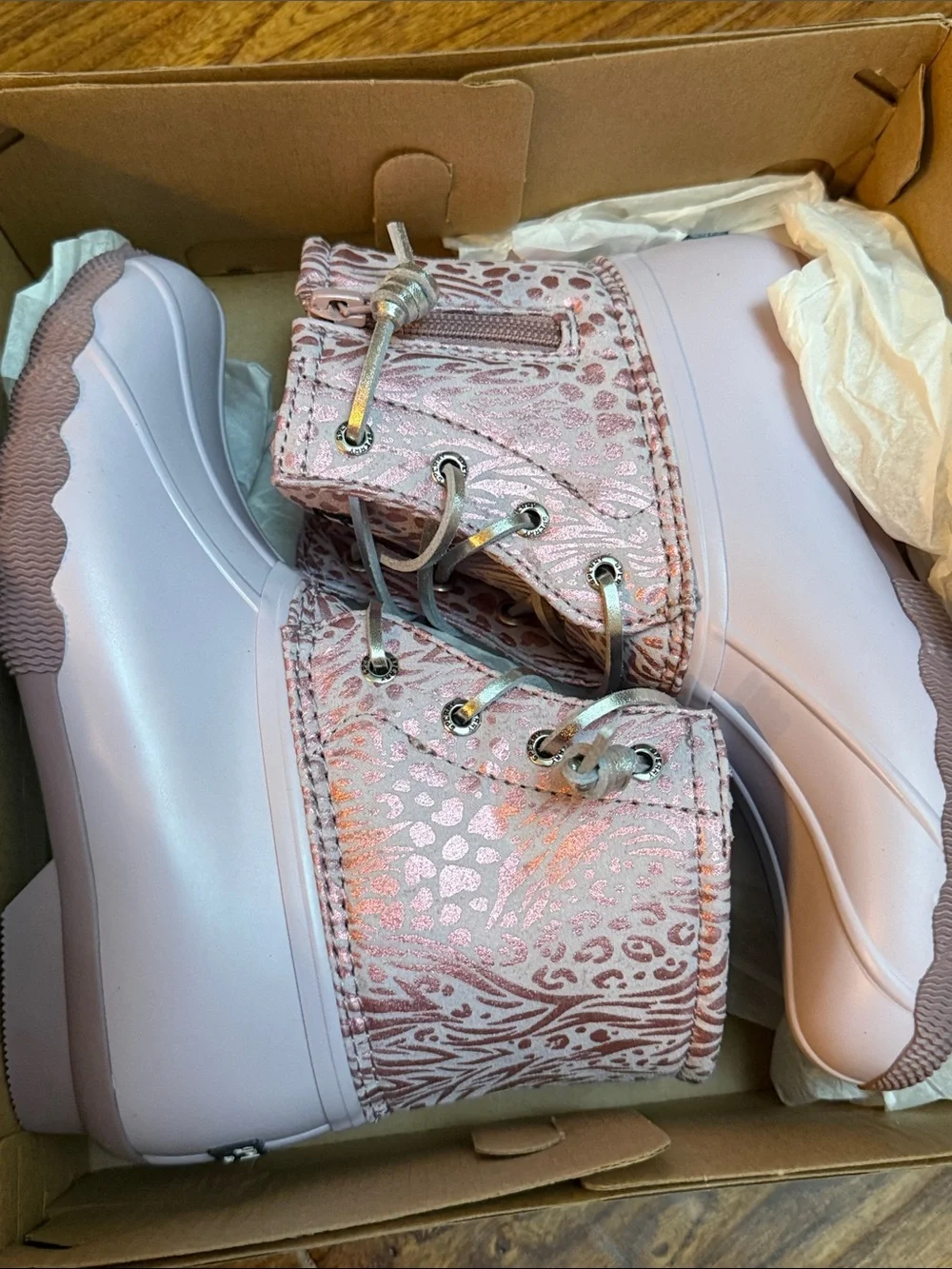 Girls Sperry Saltwater/Elderberry Duck Boots with Metallic Accents